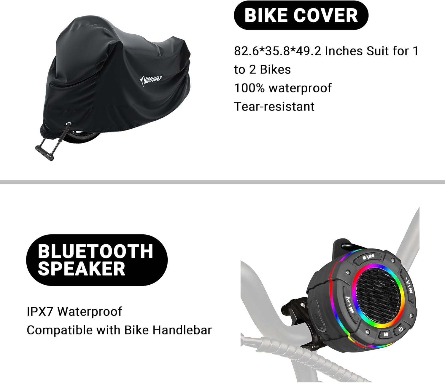 Himiway 12 in 1 Bicycle Accessories Gift Pack Include Bike Lock/Bag/Phone Holder/Speaker/Water Bottle Holder/Pump/Headlight/Taillight with Alarm/Cover/Basket/Spoke Light/Mirrors