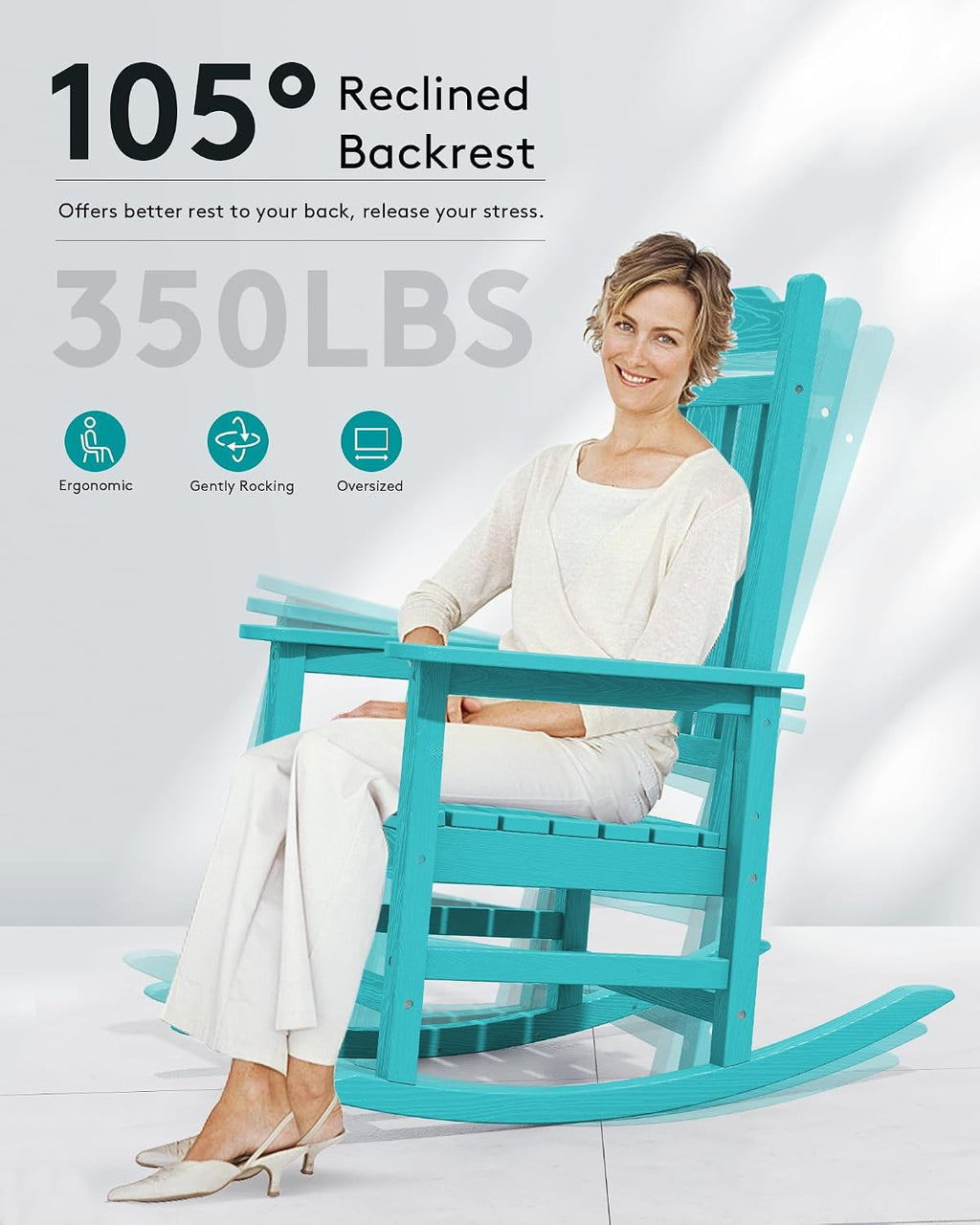 SERWALL Oversized Rocking Chair Outdoor, HDPE Outdoor Rocking Chair, Aruba