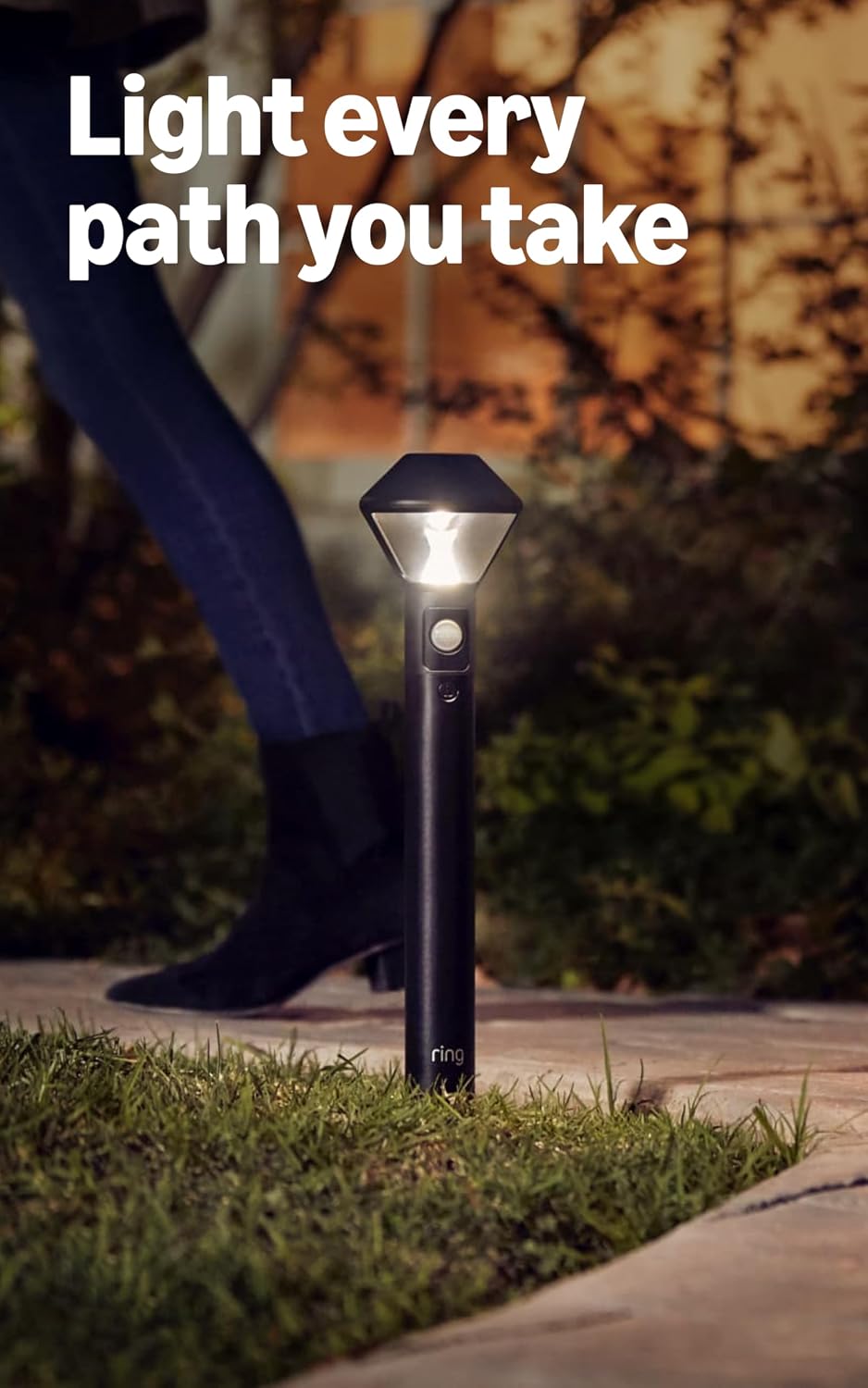 Ring Solar Pathlight 4-Pack, Black with Ring Bridge (Newest Model), White