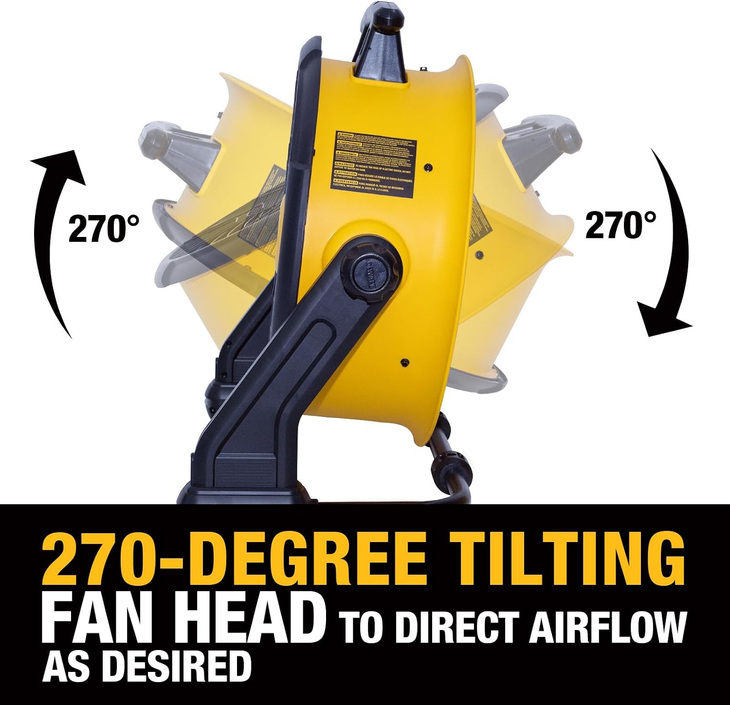 DEWALT Industrial High-Velocity Floor Fan AC/DC Dual Power Supply, 270° Adjustable Tilt Design 3-Speed 4000 CFM 6 ft Cord 18-Inch Barrel Fan, DXF1850B (Tool Only)