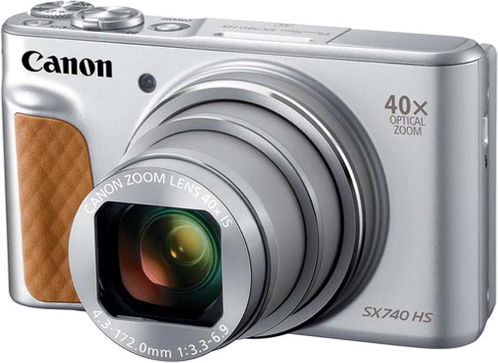 Canon PowerShot SX740 HS Digital Camera (Silver) with LED Video Light + Two Extra Batteries + 64GB Memory Card + Tripod + Case & More (Renewed), Black