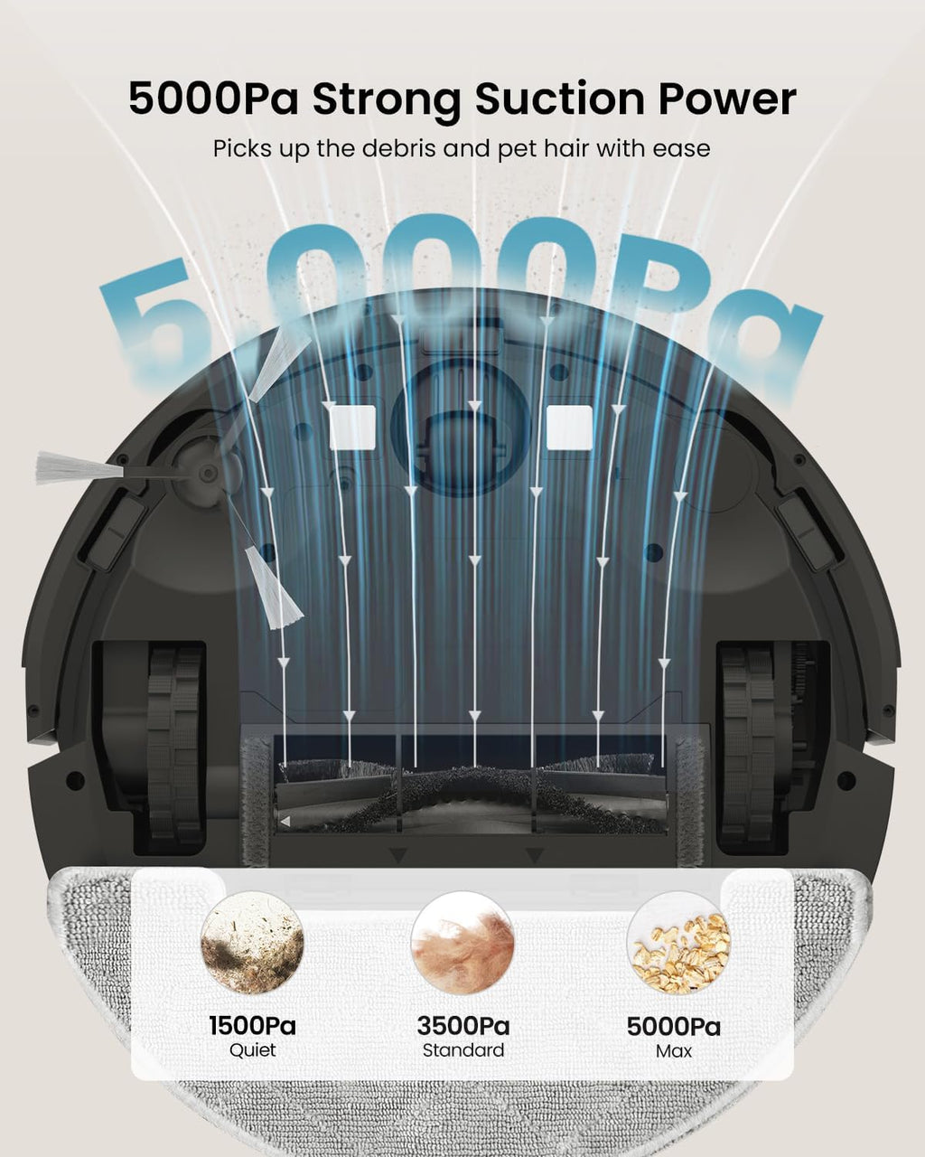 Vexilar Robot Vacuum and Mop with Self-Emptying, 5000Pa Robotic Vacuum with LiDAR Navigation, 60-Day Hands-Free Cleaning, 180 Mins Runtime, Home Mapping,No-Go Zones,Ideal for Pet Hair,Carpet (Large)