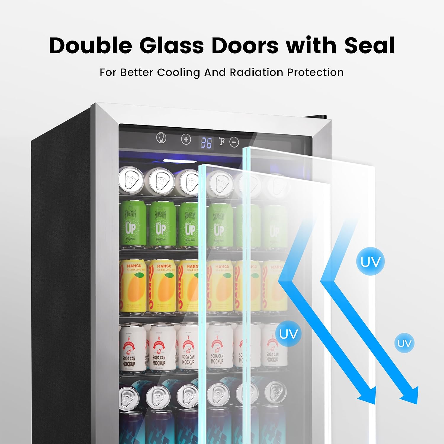 Feelfunn 145 Can Beverage Refrigerator Cooler - 4.5 Cu.Ft Mini Fridge Glass Door, Soda Wine Beer Drink Fridge, Small Refrigerator for Bedroom Office Home Bar Dorm, Digital Temperature Control, Silver