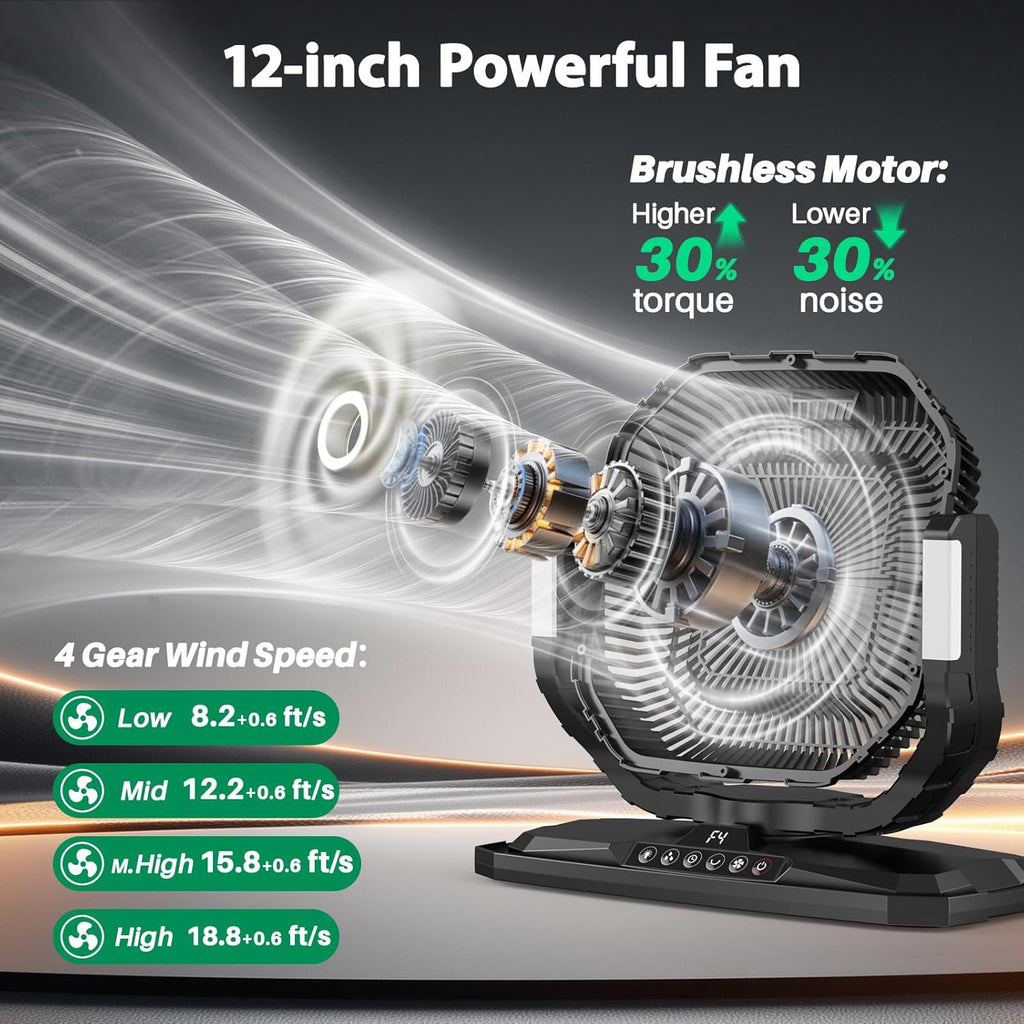 12' 20L Large Misting Fan Portable, 30000mAh Outdoor Oscillating Mist Fans for Outside Patios Cooling Fan, with Telescopic Handle & Rolling Wheel, LED Light, Timer, for Camping/Beach Summer Essentials