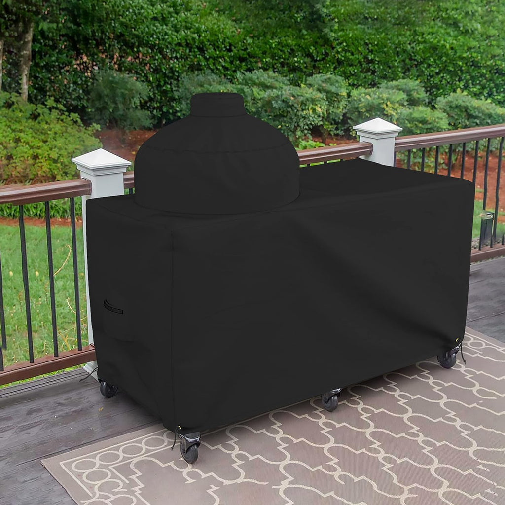 Covers & all Big Egg Grill Cover, 12 Oz Waterproof UV & Weather Resistant, PVC Coated Outdoor Cover with Air Vents & Drawstrings (72' L x 36' D x 52' H, Black)