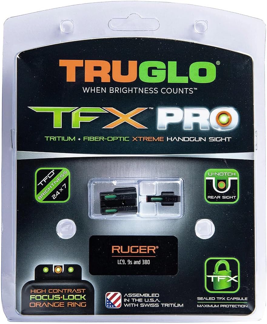 Truglo TFX PRO Handgun Sight, Glowing Shock Proof Tritium and Fiber Optic Night Sight for Handguns, Compact, Durable, and Snag Free Sight