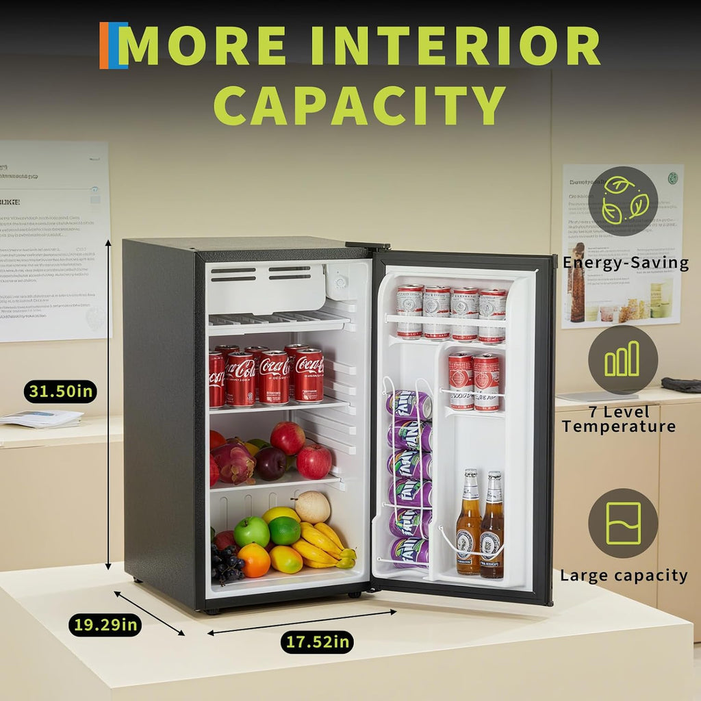 Garvee 3.2 Cu. Ft. Compact Refrigerator | Single Door Mini Fridge with Energy-Efficient & Quiet Operation | for Dorm, Office, Bedroom, Kitchen, Bar Use with Adjustable Shelves