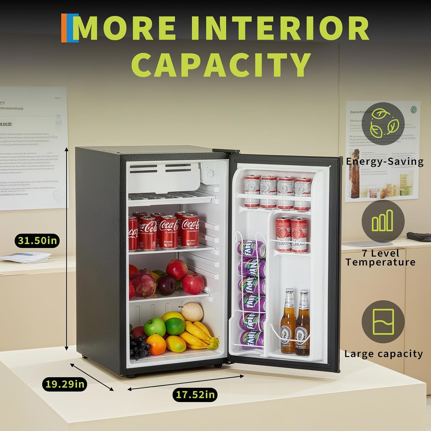 Garvee 3.2 Cu. Ft. Compact Refrigerator | Single Door Mini Fridge with Energy-Efficient & Quiet Operation | for Dorm, Office, Bedroom, Kitchen, Bar Use with Adjustable Shelves
