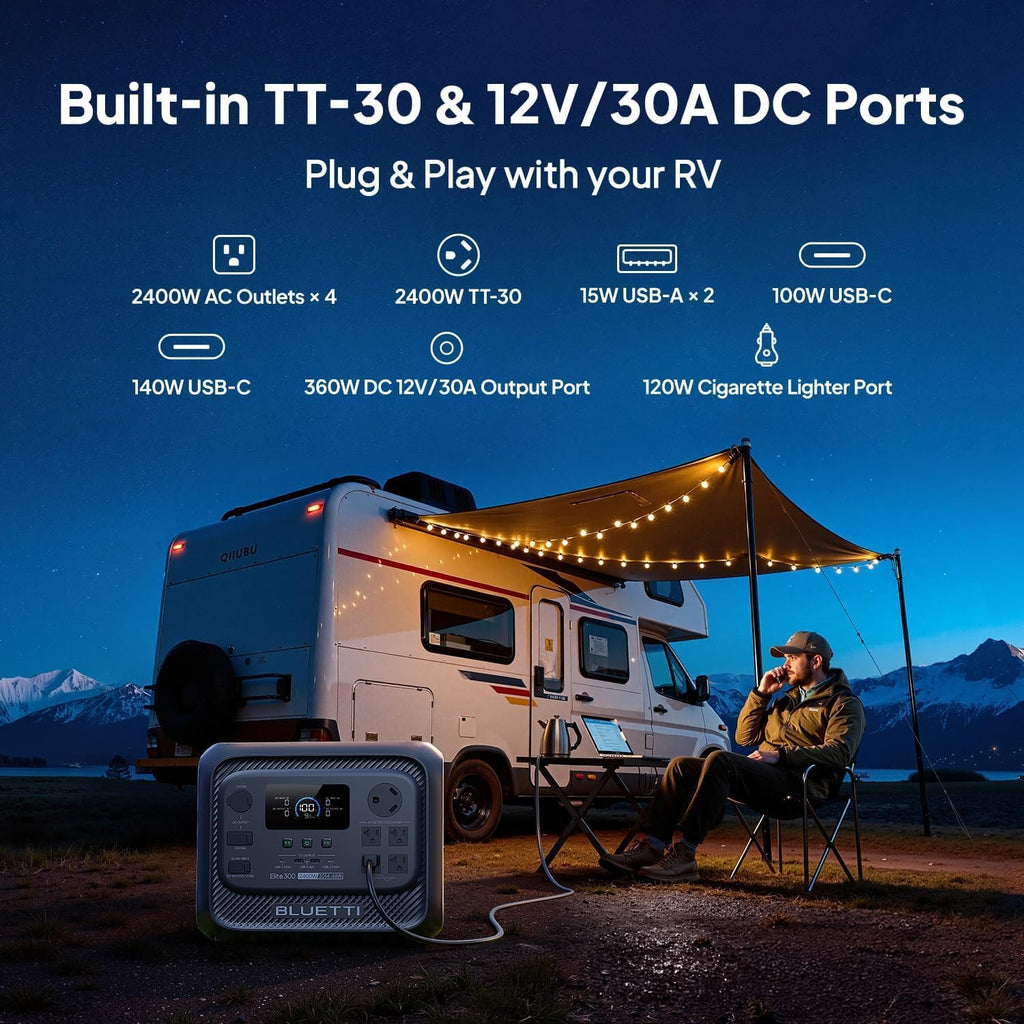 BLUETTI Elite 300 Portable Power Station with Solar Cable, 3014Wh LiFePO4 Battery Backup, 2400W Solar Generator (4800W Surge), 3kWh Compact Emergency RV Outdoor Power with TT-30 RV Port & 12V/30A DC