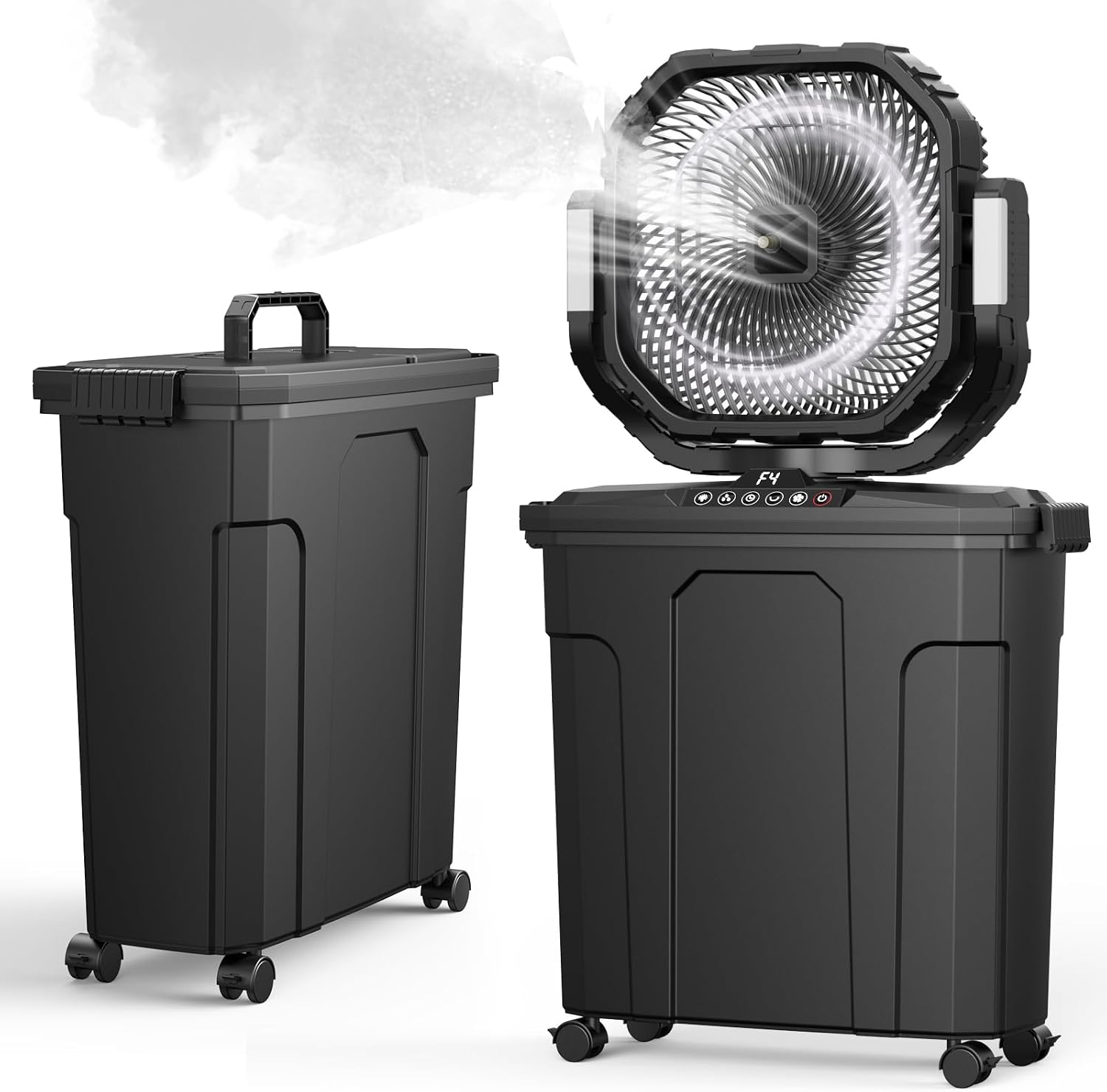Ausic 12' 20L Portable Misting Fan, 30000mAh Fast Rechargeable Battery Water Cooling Fan, Oscillating Outdoor Fans with Adapter, LED Light, Timer, Caster, for Patios/Camping/Beach Summer Essentials