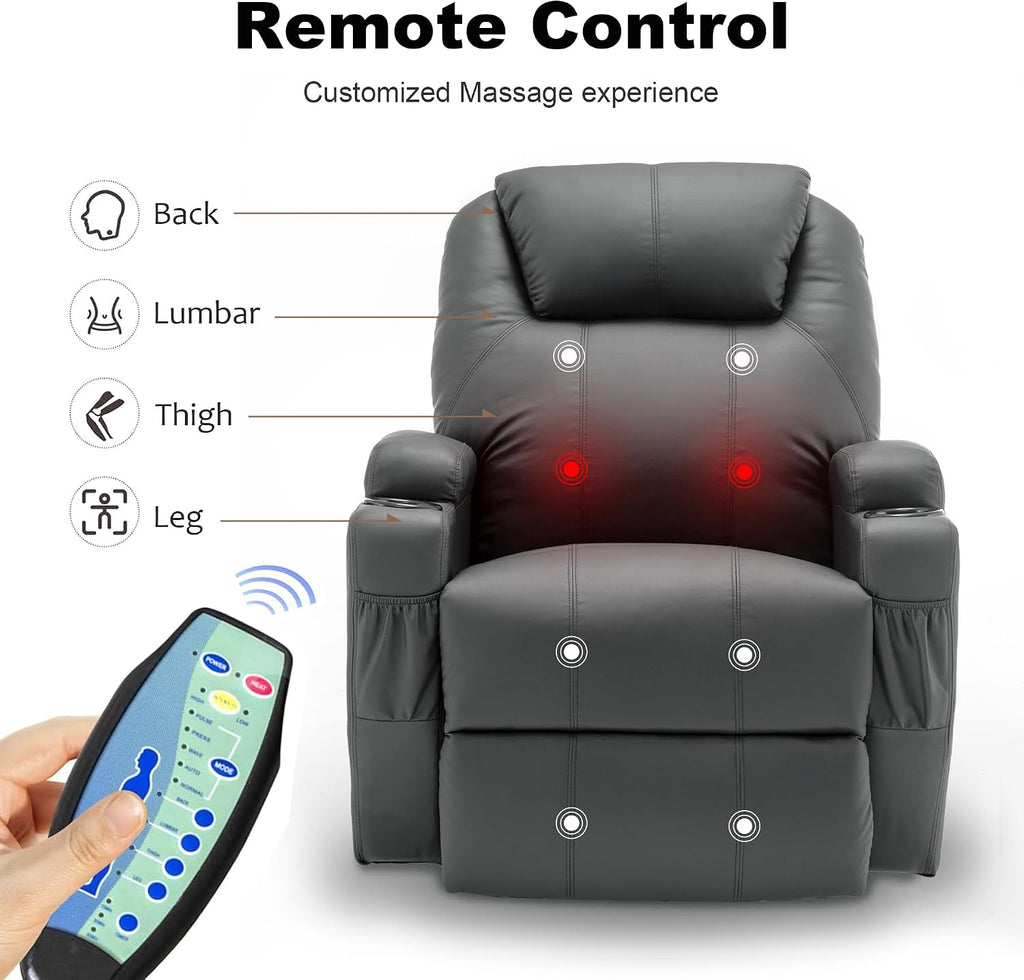 Korser Recliner Chair, Rocking Chair with Massage and Heat, 360° Swivel Recliner Chairs for Adults, Rocker Manual Recliner with Remote Control and Cup Holder for Living Room, Bedroom, Nursery
