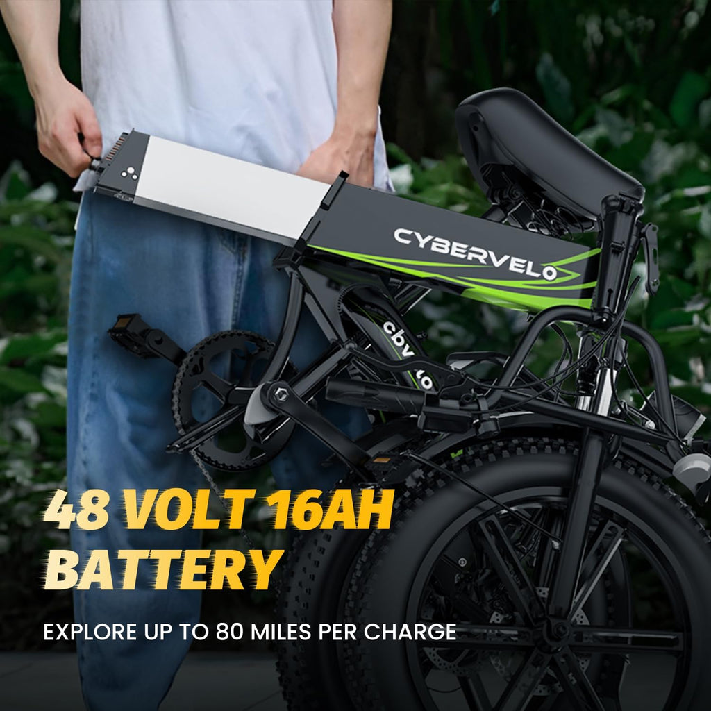 YorkE 1000W Folding Electric Bike, 48V 20AH Large Removable Battery E Bike, 30+MPH, 80 Miles Max Range, 20' Fat Tire Electric Bike for Adults, Adult Electric Bicycles for Commute, 7-Speed