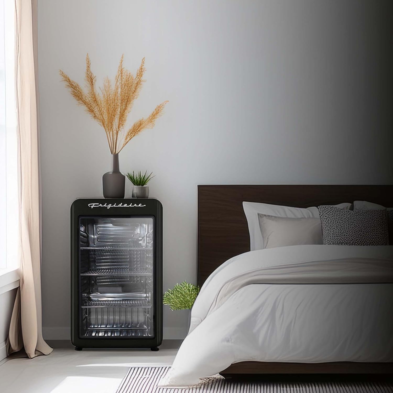 Frigidaire Retro Compact Refrigerator with Glass Door, 3.2 cu ft Countertop Fridge, Rounded Corners, Premium, for Office, Bedroom, Dorm Room, Cabin