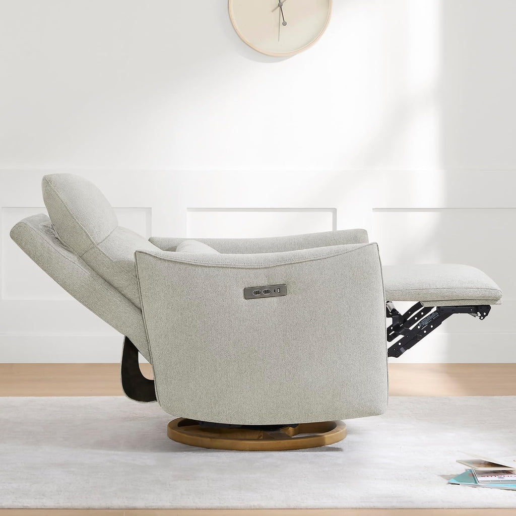CHITA Swivel Rocker Recliner Chair, Power Nursery Glider Recliner, Nursery Rocking Chair with Adjustable Power Headrest, FSC Certified, Solid Wood Base, Crockery (Gray)