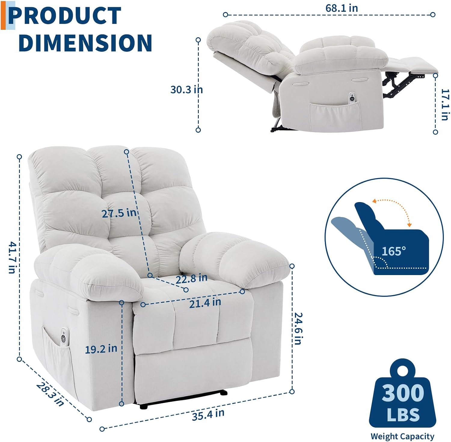 Garvee 21.4in Wide Recliner Chair,Massage & Heat Recliner Chair for Adults,Home Theater Seating with Lumbar Support,Ergonomic Breathable Fabric Nursery Rocking Chairs for Living Room