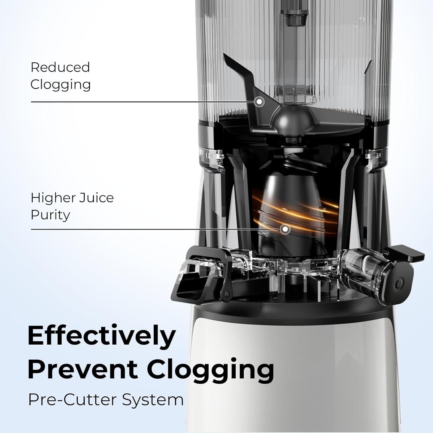 EanOruus Juicer Machines, 3-in-1 Cold Press Juicer with 6.5' Extra Large Chute, 100oz Large Capacity, AC Motor, Makes Juice, Nut Milk & Sorbet, Bright White