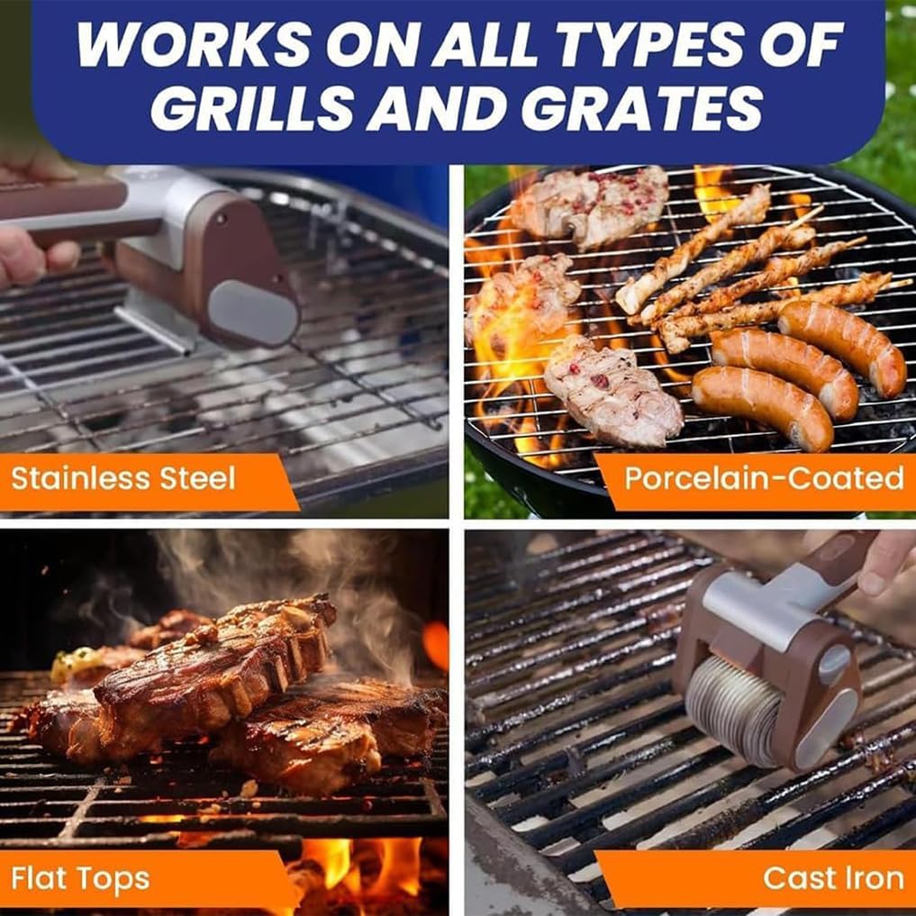 Cordless Rechargeable BBQ Tool, Electric Grill Cleaner Bristle Free with 350 RPM Stainless Roller, 304 Stainless Steel Power Roller, No Bristles, No Preheating (1)