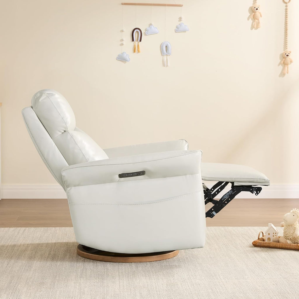 CHITA Genuine Leather Power Recliner Chair, Electric Triple-Motor Swivel Glider Nursery Rocking Chair with Adjustable Power Headrest and Lumbar Support, GREENGARD Gold Certified, Creamy Grey