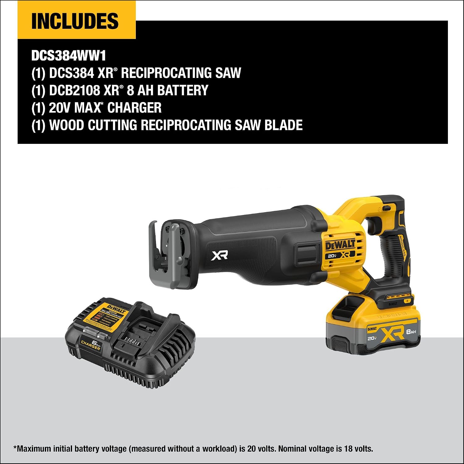 DEWALT 20V MAX XR Cordless Reciprocating Saw Kit XR POWERPACK with Battery and Charger Included (DCS384WW1)