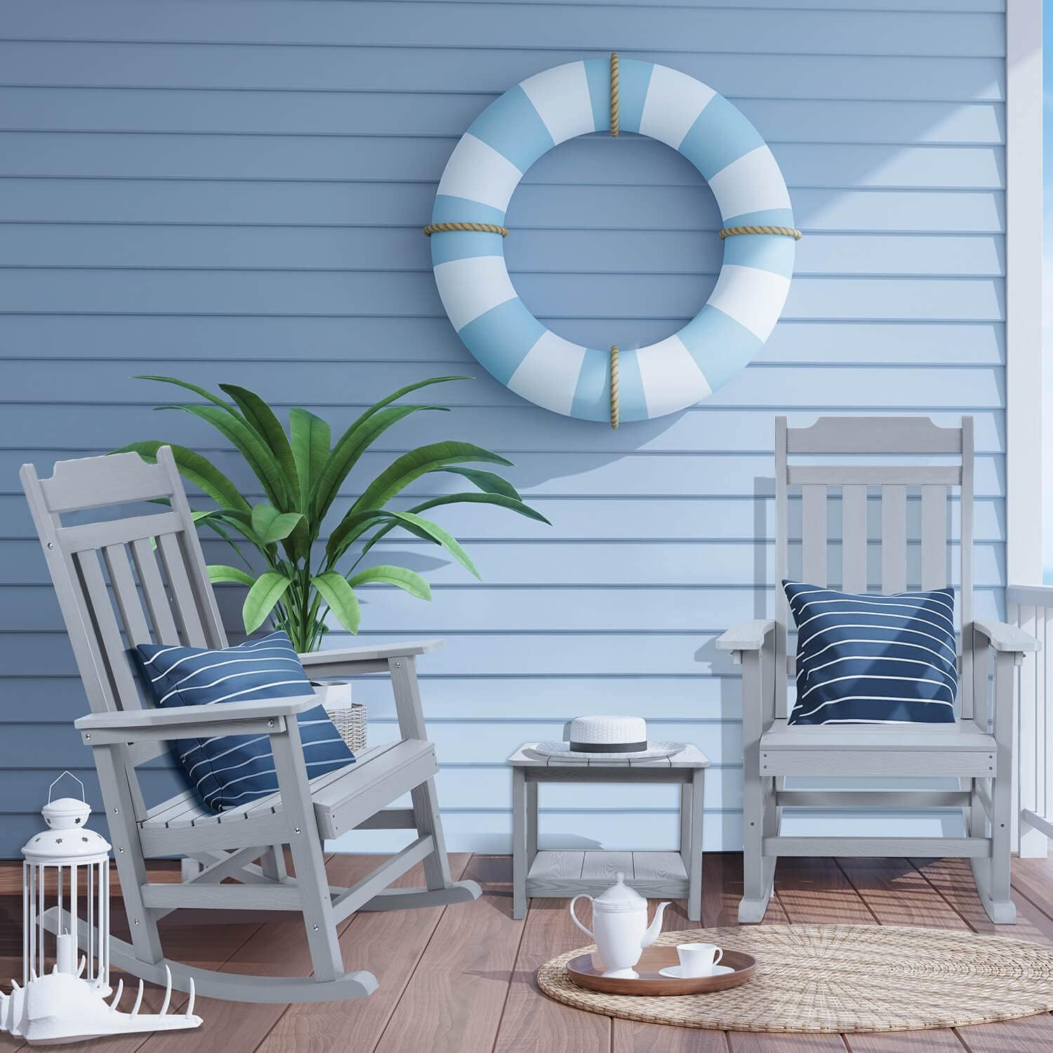 Rocking Chairs Set of 2, All Weather Resistant Poly Lumber Outdoor Porch Rocker, Rocking Chairs for Outdoor, Indoor, Patio, Deck, Garden, Backyard, Load Bearing 380 lbs - Grey