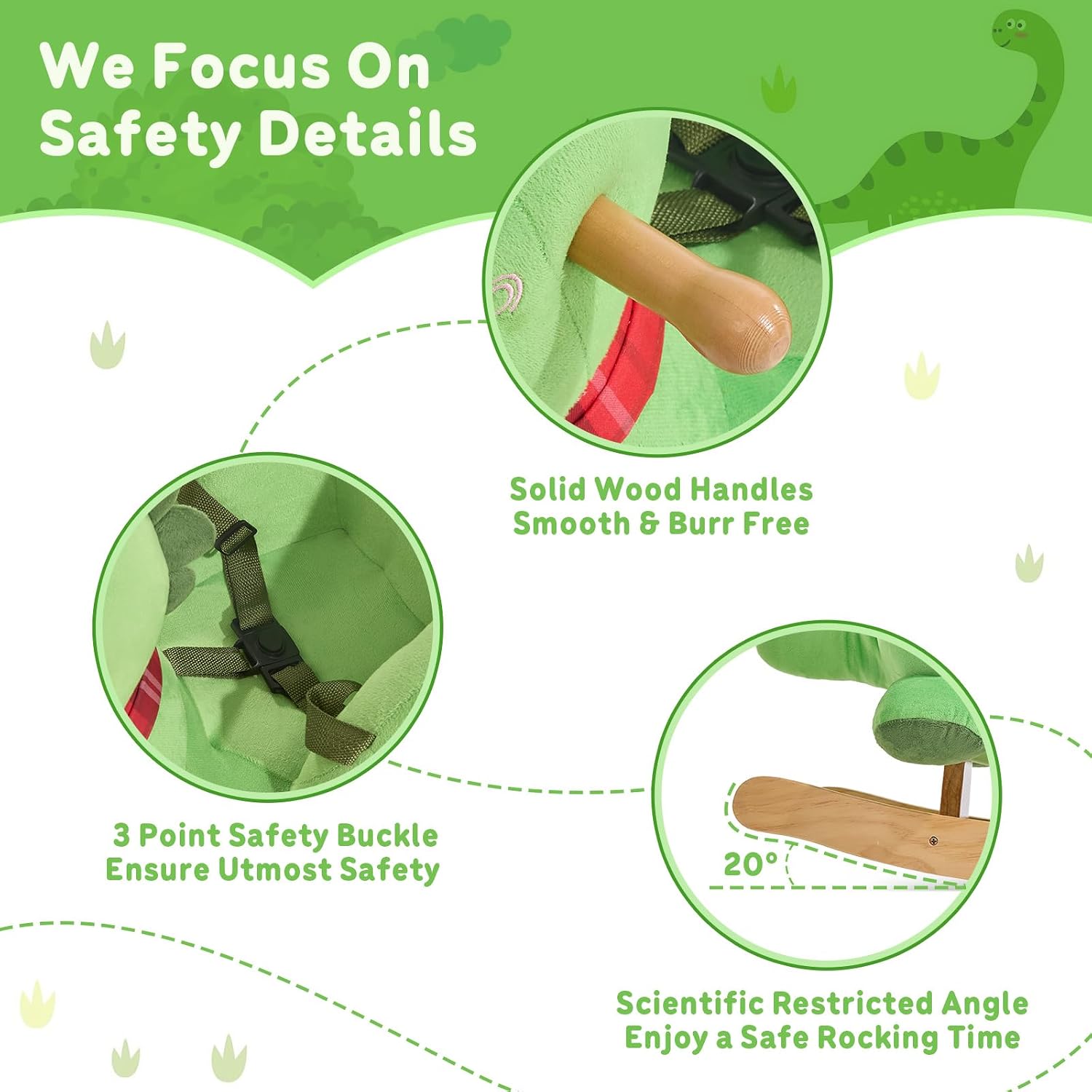 FUNLIO Dino Rocking Horse for Toddlers 1-3 Years, Premium Green Plush Rocking Dino with Soft Spikes, Big Eyes & Lovely Smile, Vibrant Colors & Realistic Scales, Easy to Assemble, CPC & CE Certified