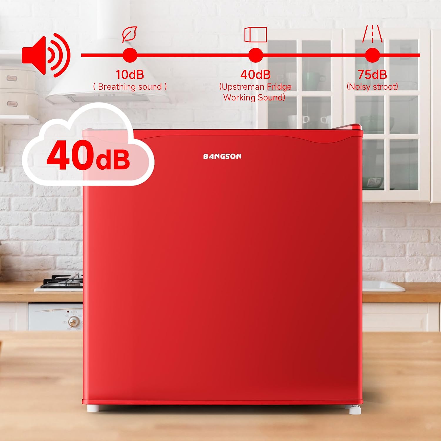 BANGSON 1.7 Cu.Ft Mini Fridge with Freezer for Dorm, Compact Refrigerator Office, Energy Saving Small Fridge Reversible Single Door, Low Noise for Bedroom Small Apartment, Red