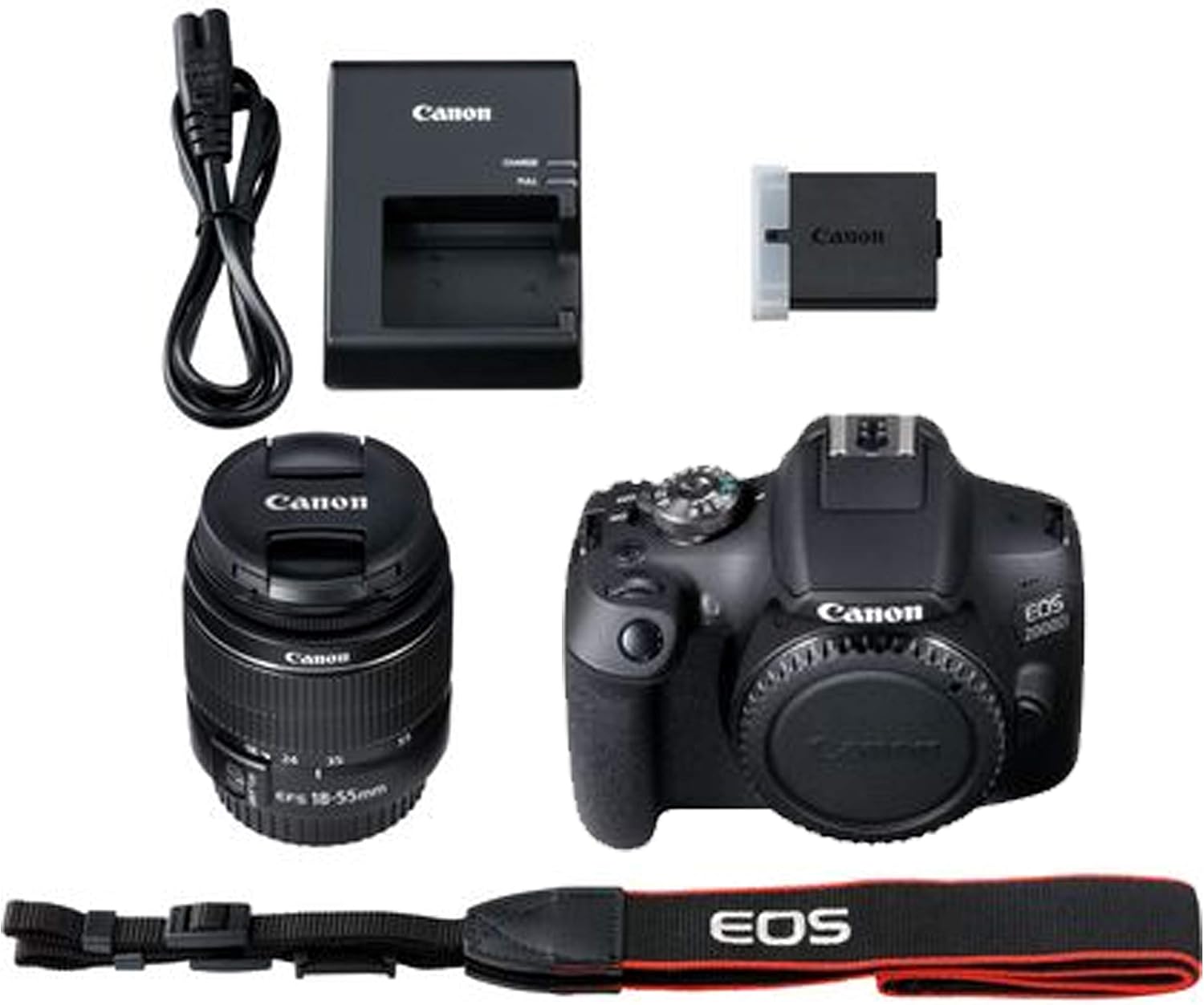 Canon EOS 2000D / Rebel T7 DSLR Camera w/EF-S 18-55mm F/3.5-5.6 Zoom Lens + 64GB Memory + Stabilizing Grip + Software Pack +More (Value Bundle) (Renewed)