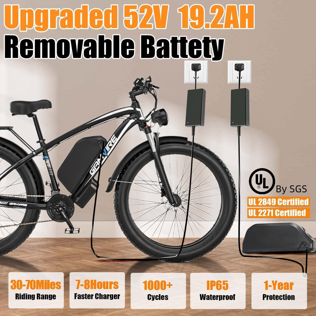 Ebike for Adults Electric, 52V 19.2Ah/32Ah, Peak 2000W/3000W Electric Bicycle, 36/40M P H, 70 Miles/100Miles, Off Road Snow Mountain E-Bike, Hydraulic Disc Brake, 24'/26' Fat Tire E Bike UL2849 by SGS