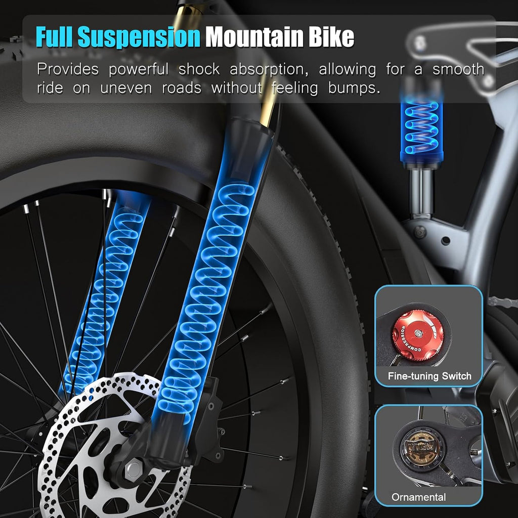 DAMSON Electric Bike for Adults Dual Motor AWD 5000W/3000W/1500W Peak 40MPH/30MPH Dirt Ebike, 52V/48V Max-Output Up to 65/80/120/160 Miles Long Range, 26' Full Suspension Fat Tire Mountains Bicycle