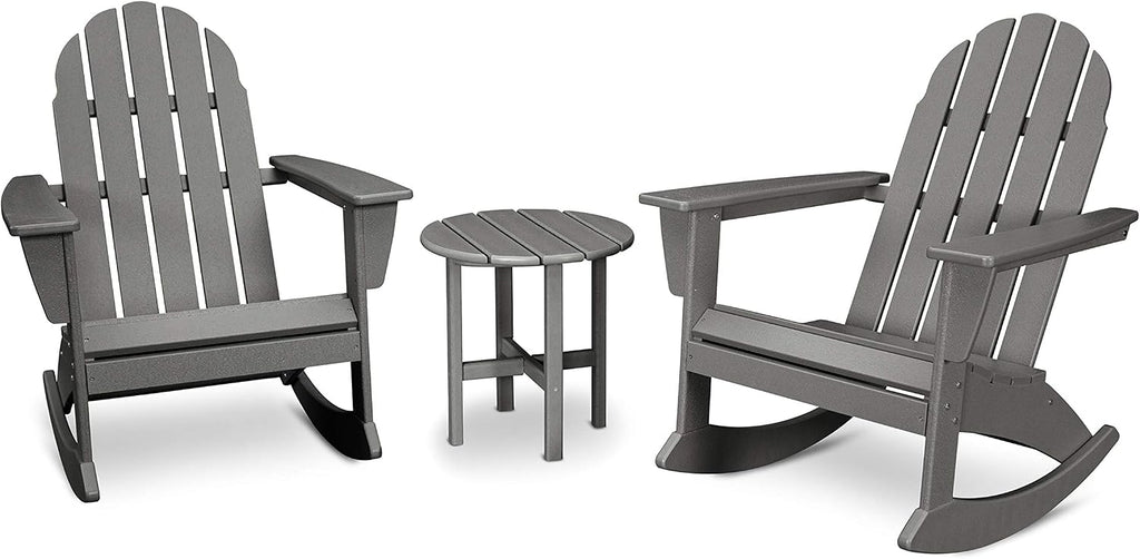 POLYWOOD Vineyard 3-Piece Adirondack Rocking Chair Set, Outdoor Patio Furniture with Side Table, Recycled Plastic, Fade-Proof Front Porch Rockers for Adults, Slate Grey