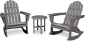 POLYWOOD Vineyard 3-Piece Adirondack Rocking Chair Set, Outdoor Patio Furniture with Side Table, Recycled Plastic, Fade-Proof Front Porch Rockers for Adults, Slate Grey