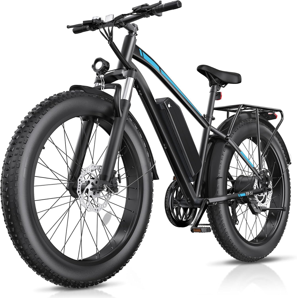 Electric Bike for Adults, 1000W Peak 20MPH 60Miles Ebike,48V 13AH Battery Electric Mountain Bike, 26' x 4'' Fat Tire Electric Bicycle with Rear Rack, Fenders, 7 Speed, UL 2849 Certified