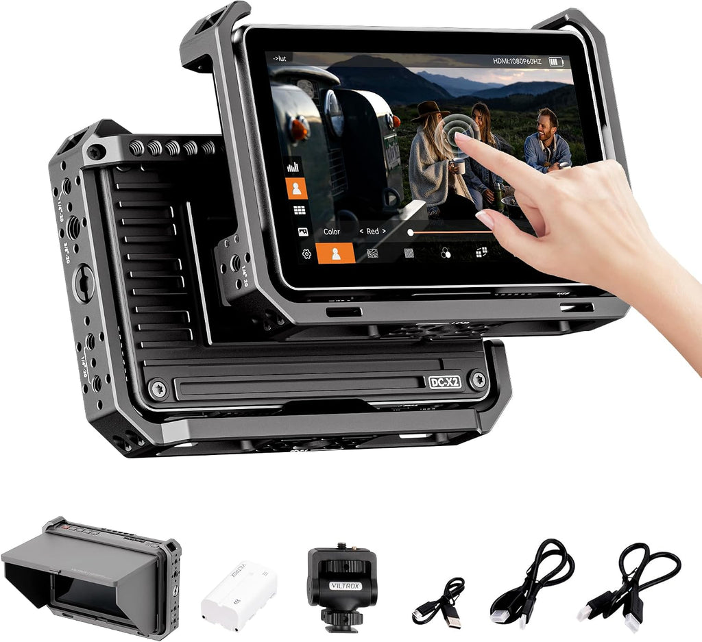 VILTROX DC-X2 6' Camera Field Monitor Kit with Rig Cage 2000 nits HD1920x1080 IPS Touch Screen DSLR Camera Monitor with 3D LUTs, 4K HDMI Loop in/Out with Peak Focus Video Assist Waveform,Sunshade Hood