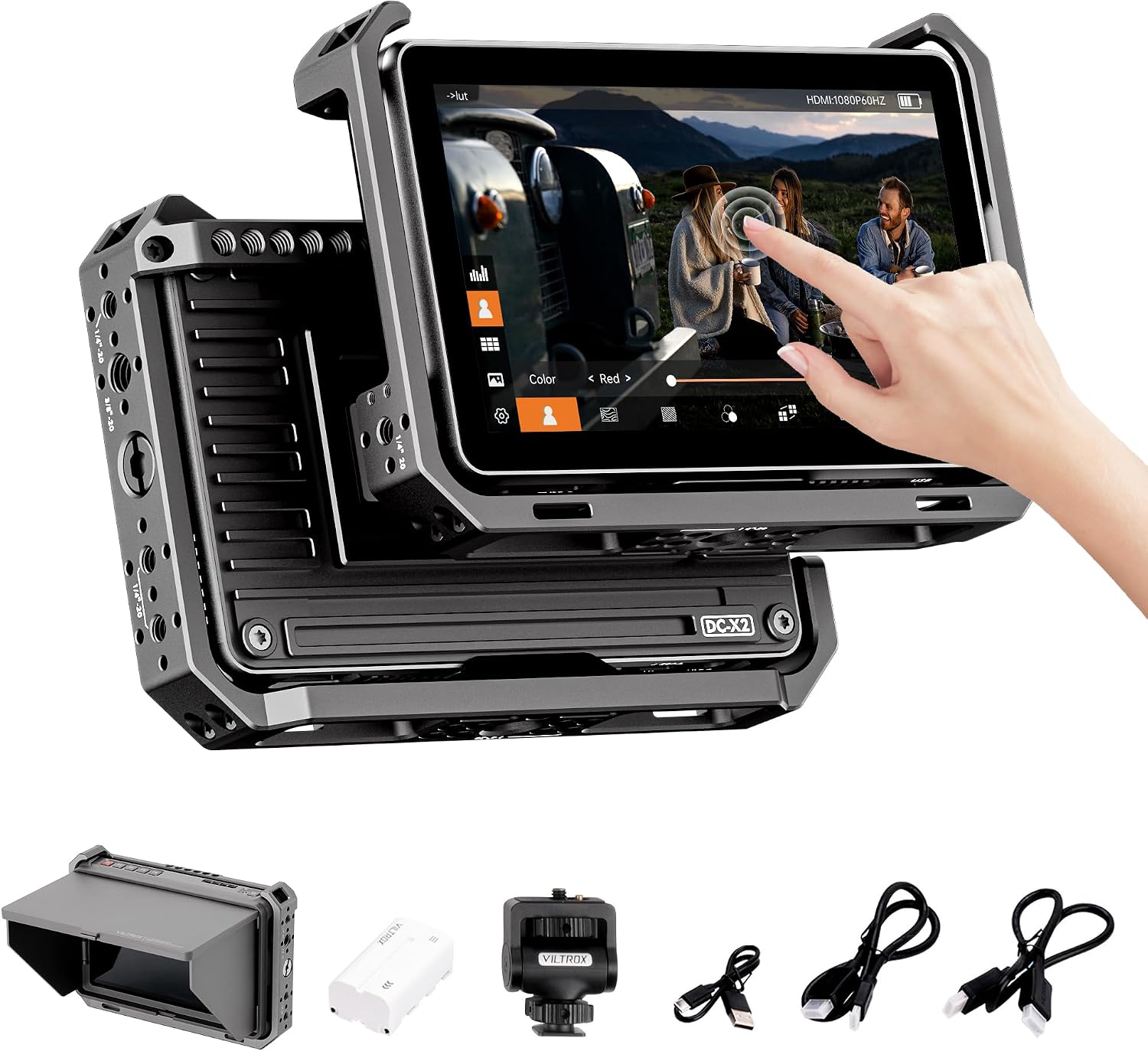 VILTROX DC-X2 6' Camera Field Monitor Kit with Rig Cage 2000 nits HD1920x1080 IPS Touch Screen DSLR Camera Monitor with 3D LUTs, 4K HDMI Loop in/Out with Peak Focus Video Assist Waveform,Sunshade Hood