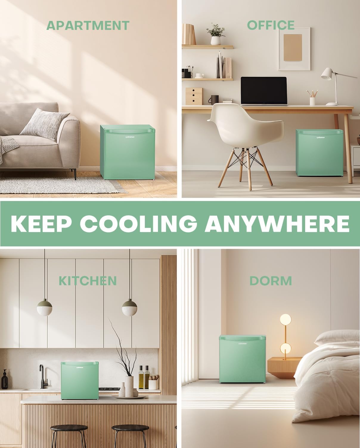 Upstreman 1.7 Cu.ft Mini Fridge with Freezer, Dorm Essentials, Adjustable Thermostat, Energy Saving, Low Noise, Single Door Compact Refrigerator for Dorm, Office, Bedroom, Mint Green-FR17