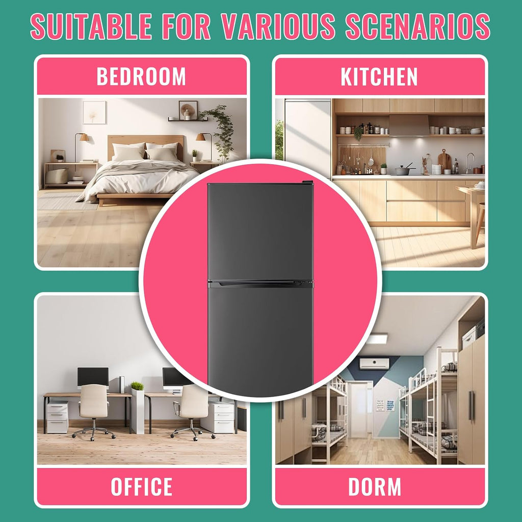 WANAI 5.0 Cu.Ft Fridge with Freezer, Dual Door Refrigerator with 7 Settings Temperature Adjustable, Small Fridge for Office Apartment and Home, Dark Gray