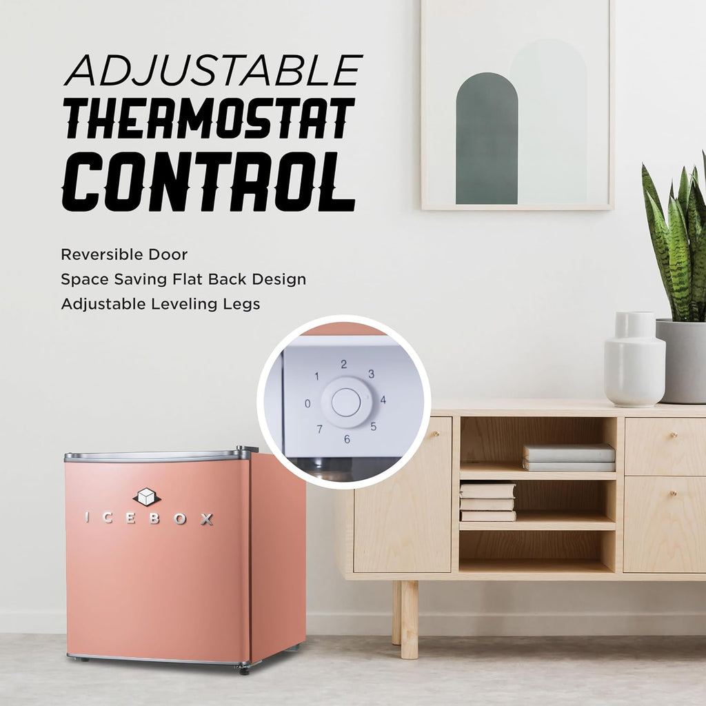 ICEBOX 1.7 Cu. Ft. Compact Refrigerator, ENERGY STAR Certified Small Refrigerator, Single Door Mini Fridge with Freezer, R600a Refrigerant,IBCR17BLS, Blush Red
