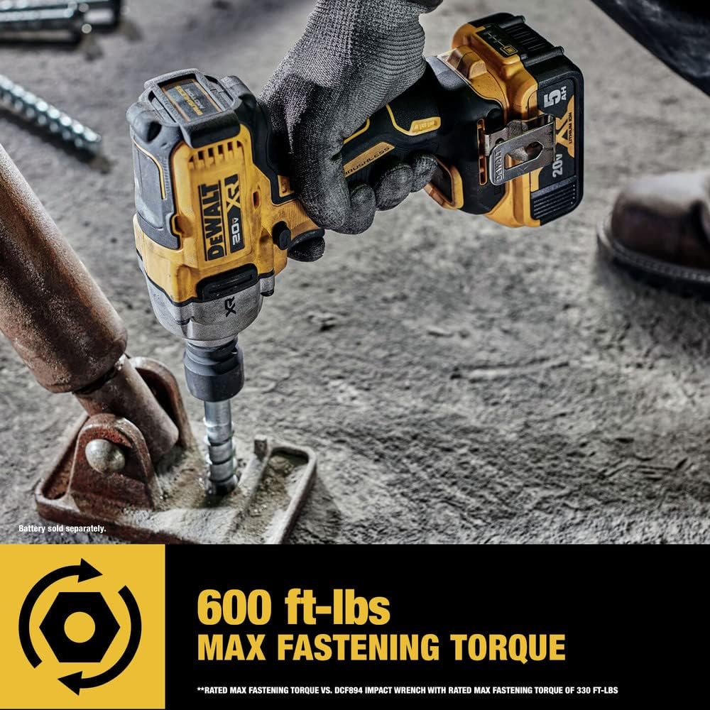 DEWALT 20V MAX XR Cordless Impact Wrench, 1/2', Includes Detent Pin Anvil and Belt Clip, Bare Tool Only (DCF892B)