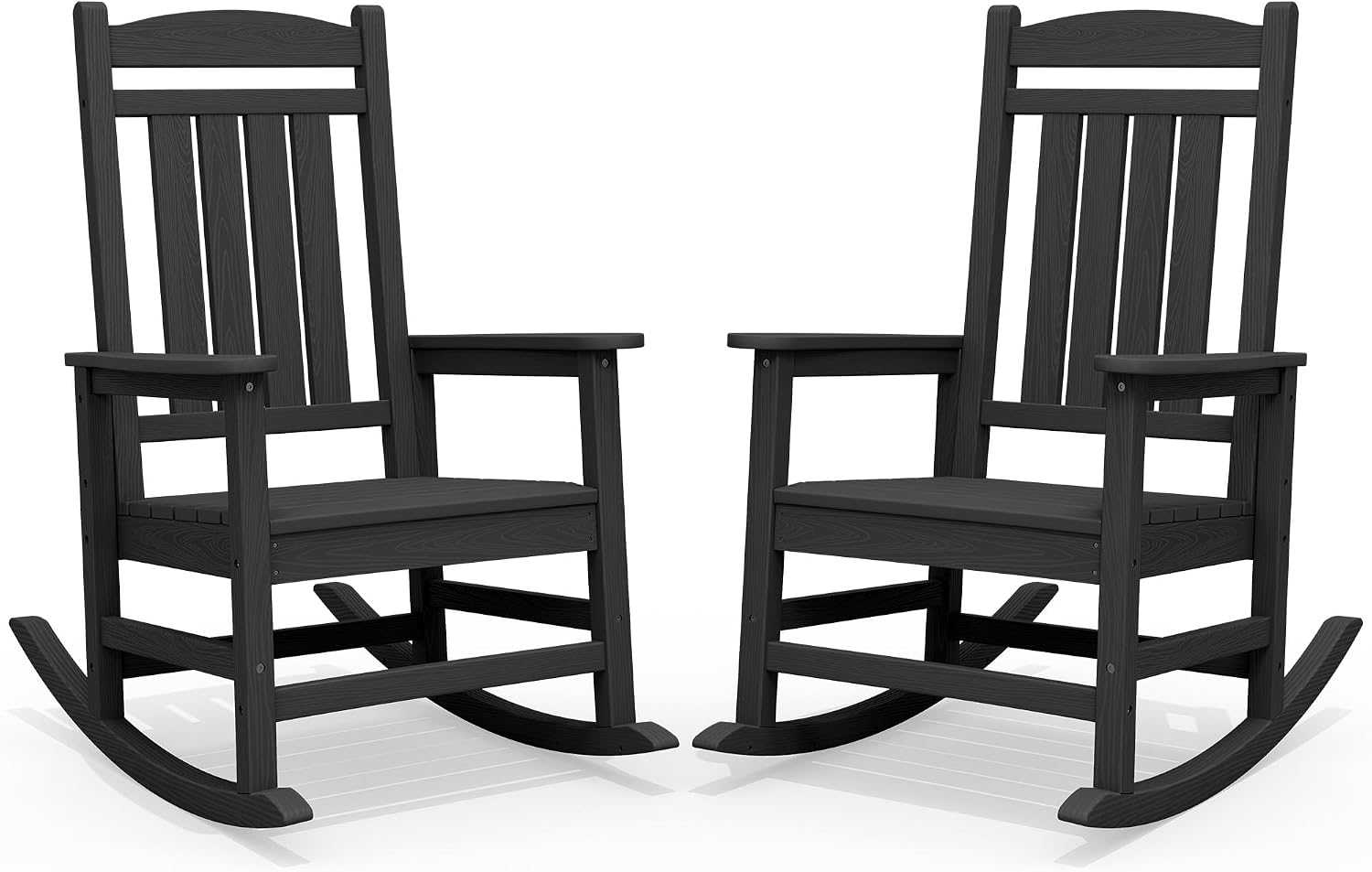 SERWALL Oversized HDPE Outdoor Rocking Chair Set of 2, Patio Rocking Chairs, All-Weather Porch Rockers for Adults, Black