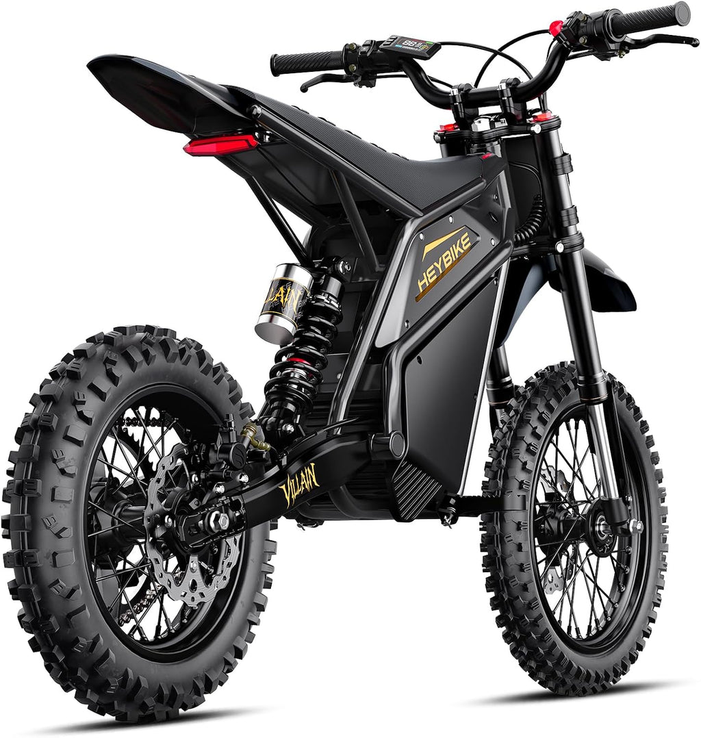 Heybike Villain Electric Dirt Bike with 4160W Motor 1352WH Battery, Up to 45 MPH, 50 Miles Range, 14'/12' Fat Tire Electric Bike with Hydraulic Brakes&Dual Suspension, Off-Road E-Bike