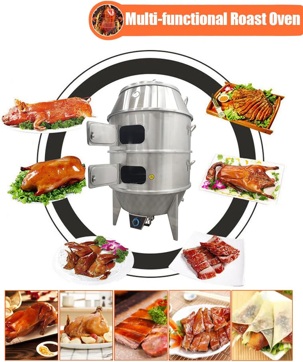 Commercial Roast Duck Oven, 2800PA LP Gas Duck Roaster, 31.5x31.5x55in Stainless Steel Grill with Reducing Valve, Hooks & Pins, for Beijing Duck, BBQ, Commercial Barbecue