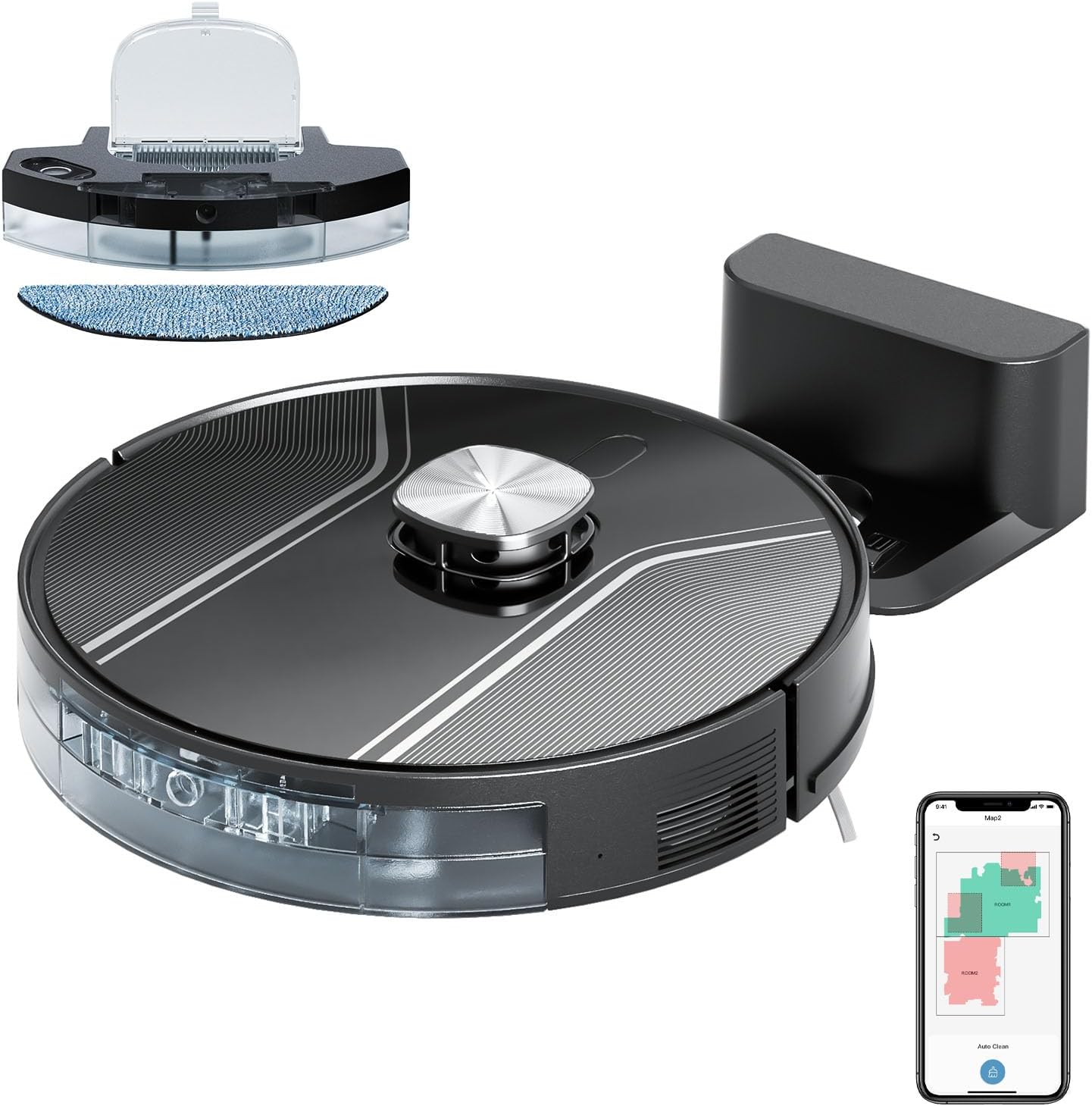 Robot Vacuum and Mop Combo, 5000Pa Suction LiDAR Navigation with APP & Voice Control, Anti-Tangle Brush, Multi-Floor Mapping, No-Go Zones, Quiet Smart Cleaning for Pet Hair, Carpets & Hard Floors