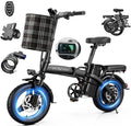 Electric Bike for Adults 500W Peak Motor, 14' Folding Ebike Max 23MPH, Electric Bicycle with 48V12AH Removable Battery, 35Mile PAS Range, Multi-Shock Absorption,UL 2849,Commuting Mini E Bikes