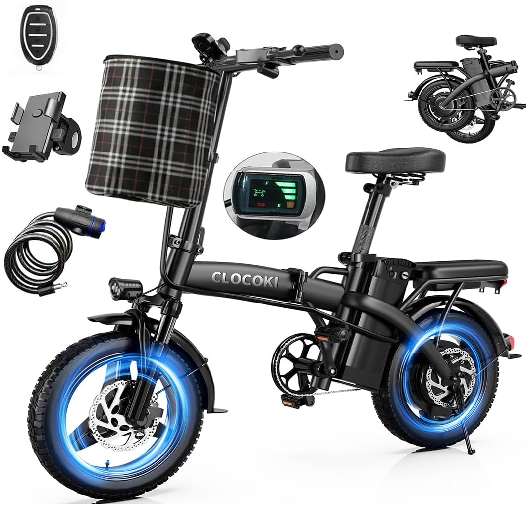 Electric Bike for Adults 500W Peak Motor, 14' Folding Ebike Max 23MPH, Electric Bicycle with 48V12AH Removable Battery, 35Mile PAS Range, Multi-Shock Absorption,UL 2849,Commuting Mini E Bikes