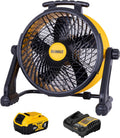 DEWALT Industrial High-Velocity Floor Fan with Battery & Charger, AC/DC Dual Power Supply, 270° Adjustable Tilt Design 3-Speed 4000 CFM 6 ft Cord 18-Inch Barrel Fan, DXF1850A