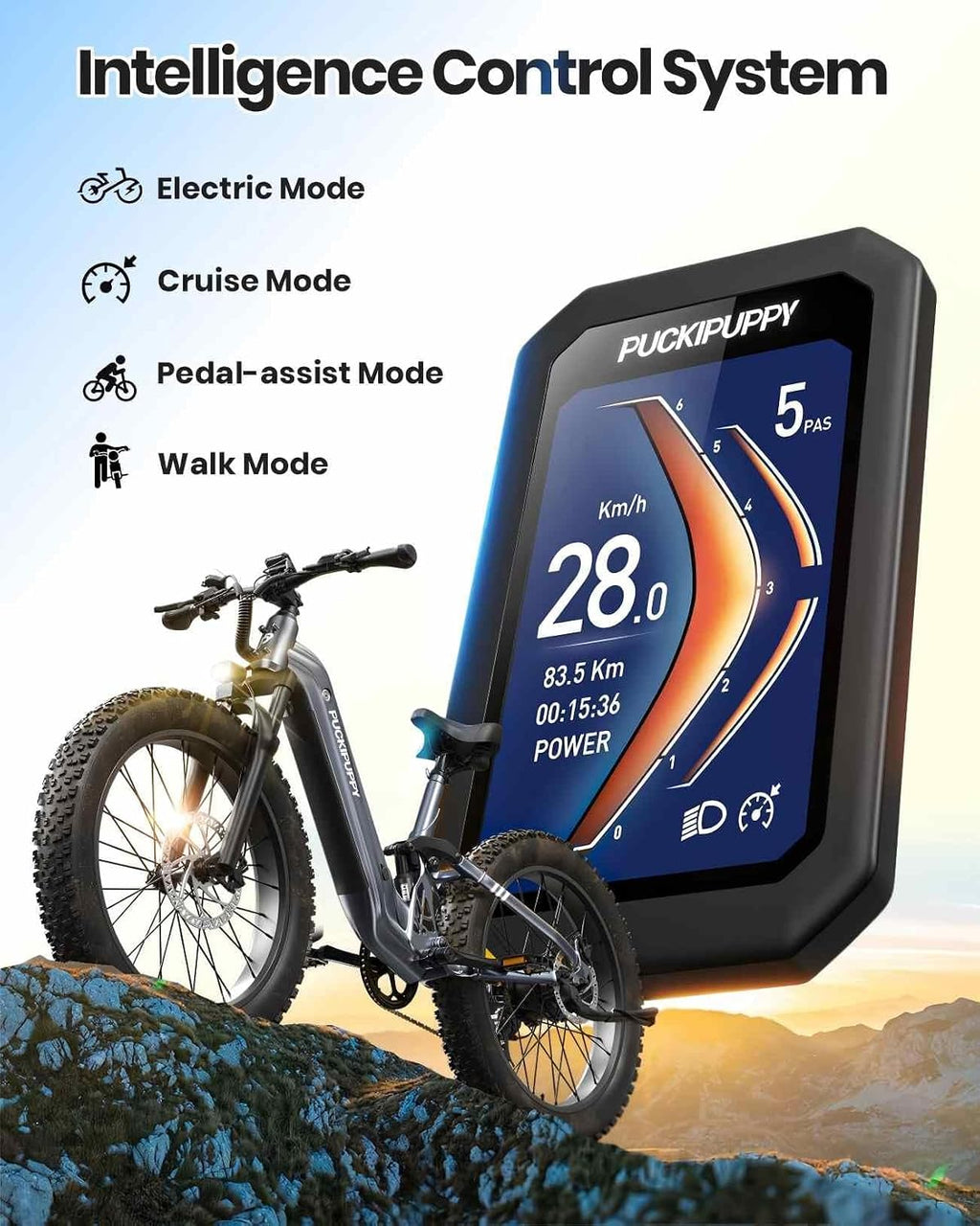 PUCKIPUPPY Battery+Electric Bike for Adults 960W(Peak), 48V 20AH Battery Adult Electric Bicycles, 26' Fat Tire Full Suspension Step-Thru Ebike, 28MPH Mountain Ebike, 7 Speed, 80Miles Range