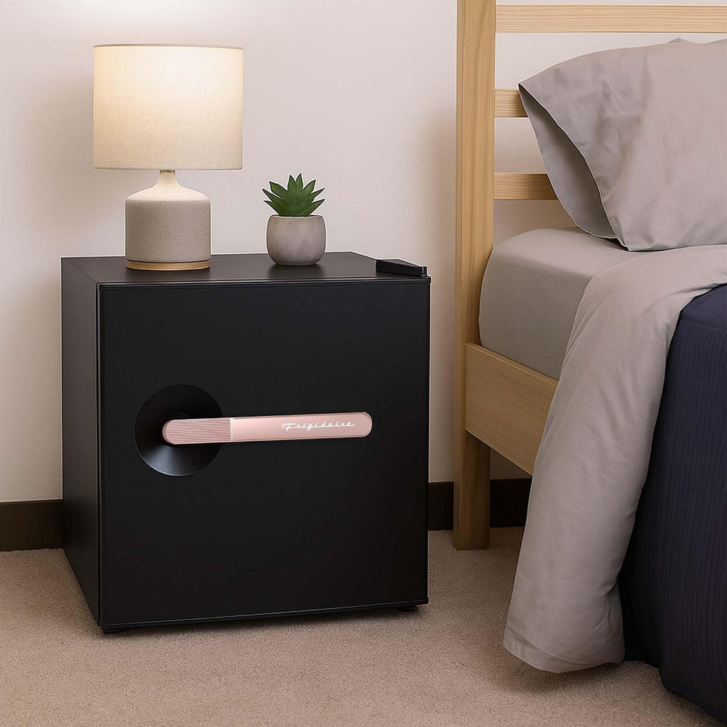 Frigidaire BLACK-ROSEGOLD Retro Mini Refrigerator-Energy Saving-Adjustable Thermostat Control-Side Mounted Bottle Opener-Ideal for Dorm, Office, RV, Garage, Apartment 1.6 Cubic Feet
