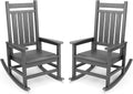 SERWALL Outdoor Rocking Chair Set of 2, HDPE Rocking Chairs for Adult, All Weather Porch Rockers for Lawn Garden, Grey