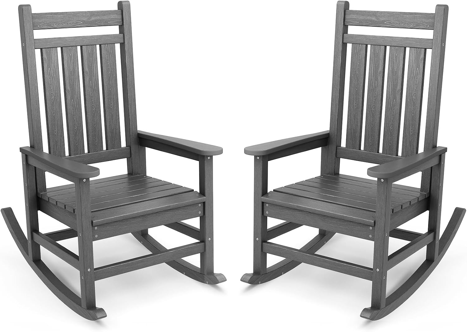 SERWALL Outdoor Rocking Chair Set of 2, HDPE Rocking Chairs for Adult, All Weather Porch Rockers for Lawn Garden, Grey