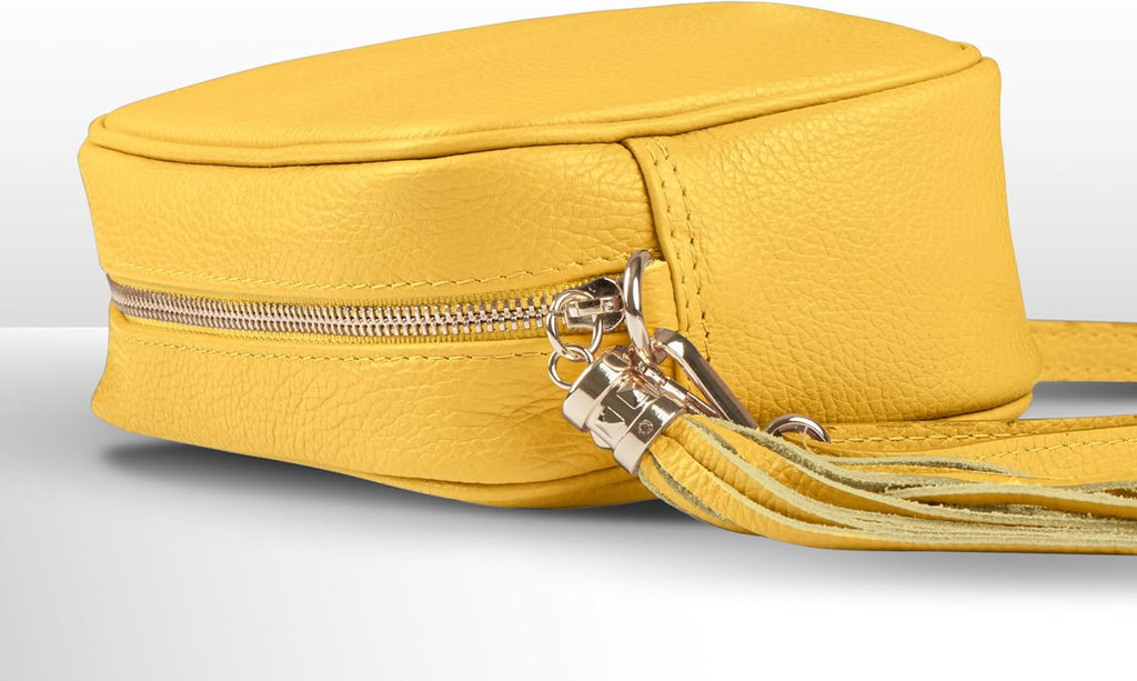 Italian Calf Leather Crossbody Bag for Women with Tassel Zipper | Small Camera Purse Shoulder Handbag Pocketbook